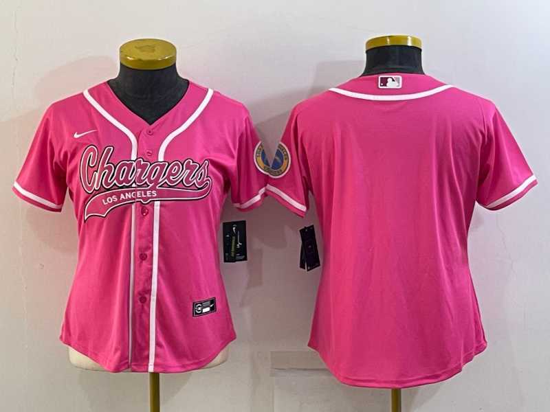 Women%27s Los Angeles Chargers Blank Pink With Patch Cool Base Stitched Baseball Jersey->women nfl jersey->Women Jersey